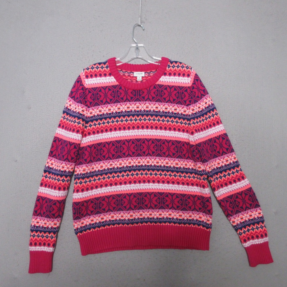 J.Crew Sweater Womens M Pink Fair Isle Nordic Knit Crewneck Pullover Preppy